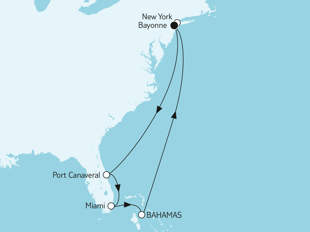 Nordamerika mit Bahamas - Routenbild